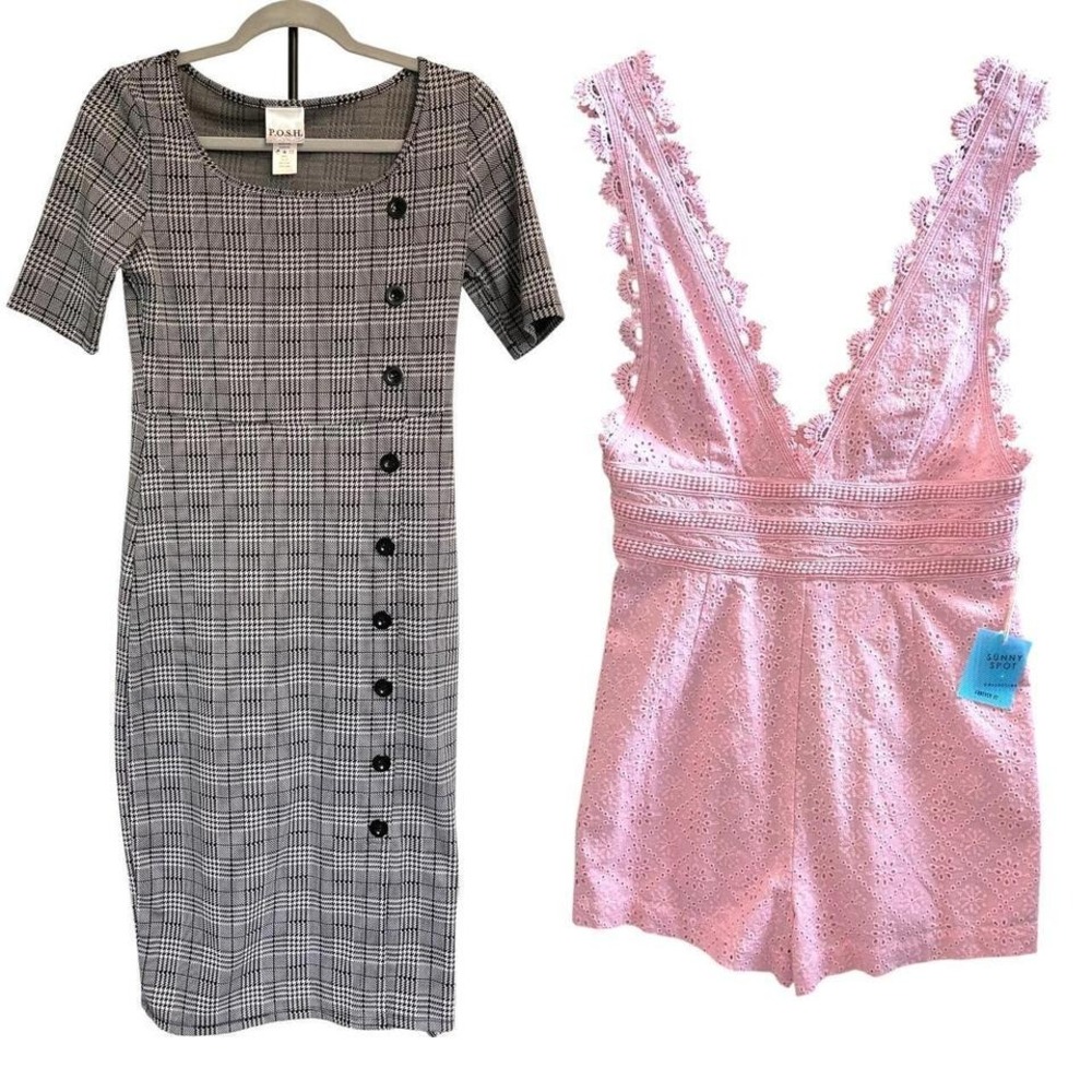 Bundle Pink and black plaid dress S &‎ Brand New 4ever 21 mini romper
